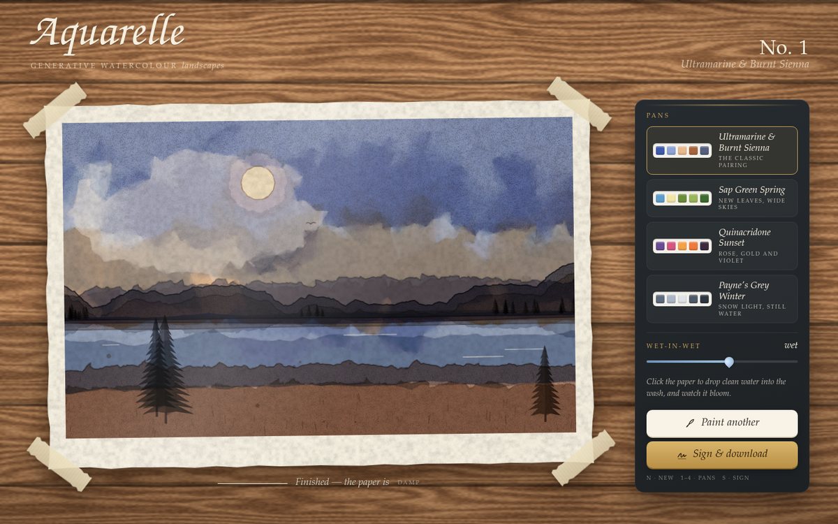 Aquarelle — Generative Watercolour Landscapes screenshot